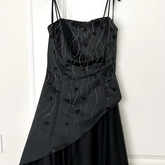 Dresses | Gorgeous Long Gown Satin Top With Jewels And Mesh Bottom Never  Worn | Poshmark